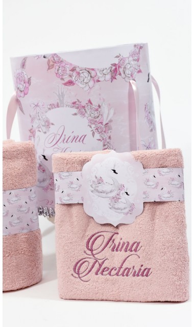 Trusou de botez cu lebede si motive florale personalizat pentru fete, Lebada alba 5